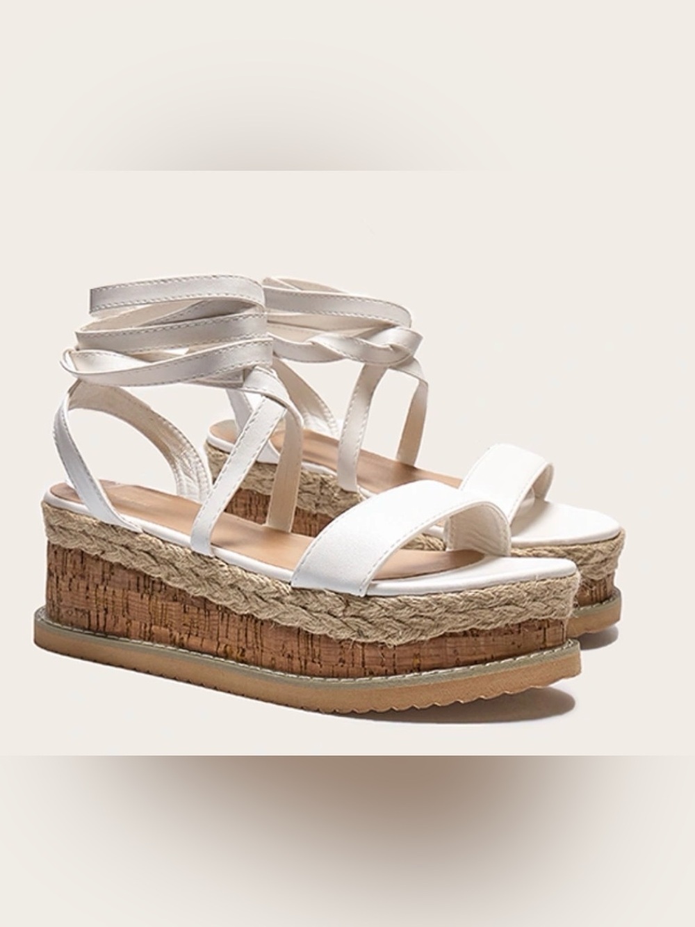 PrettyLittleThing White Niella Espadrille Platform Ankle Tie Sandals (40) 8.5/9